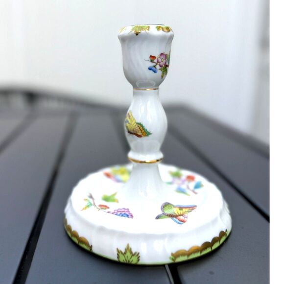 Herend Queen Victoria Green Border Floral Butterfly Single Candlestick SZ 6" VBO - Picture 1 of 16